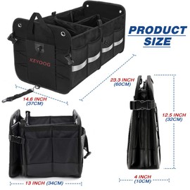 KEYOOG Car Trunk Organizers and Storage, Sturdy Waterproof Durable Collapsible Multi-Heavy Duty, Non-Slip Bottom & Adjustable Securing Straps, for Car, SUV, Truck, or Van (3 Compartments, ExtraLarge)