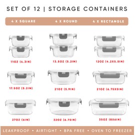 JoyJolt 24pc Borosilicate Glass Storage Containers with Lids | 12 Airtight/Freezer Safe Food Storage Containers for Pantry and Kitchen | Meal Prep Container for Lunch | Glass Tupperware Set