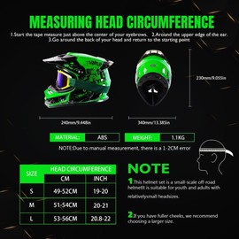 Loyoriwy DOT Approved Kids ATV Helmet with Visor Electric Dirt Bike for Kids 8-14 Lightweight Multi Sport Motorcycle Helmet for Boys Girls Youth BMX, Motocross,Dirt Bike Helmet (Green, L)