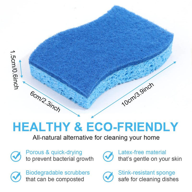 Eco Non-Scratch Kitchen Cellulose Sponges, Dual Side Dishwashing Eco Friendly