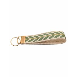 BattleTim Key Fob Keychain Wristlet Cute Car Key Chain Holder Handmade Embroidery Fabric Key Fobs Wristband for Women (Green)