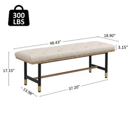 FERFALDER Shoe Bench Entryway, End of Bed Bench, Bench for Bedroom End of Bed, Modern Faux Leather Bench for Living Room, Entryway Bench Seat, Padded Bench with Solid Metal Shelf Gold, Beige