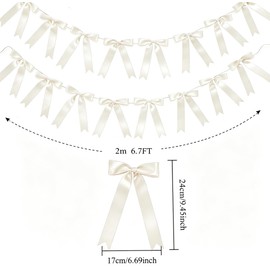 2Strings 16Pcs Ivory White Bow Garland Banner Pre-Strung Satin Ribbon Decor