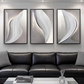 Framed Large Grey Abstract Wall Art for Living Room, Modern Black and White Wall Decor, Bright Style 3 Piece Artwork for Walls, Paintings Pictures for Hallway, Dining, Office 24x36 Inch