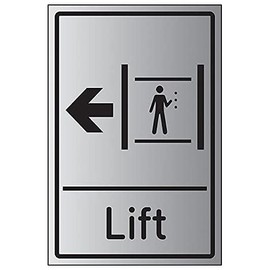 VSafety Lift Arrow Left - 200mm x 300mm - 3mm Brushed Aluminium Composite