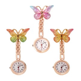 SHIDXIB 3Pcs Cute Butterfly Quartz Watch Brooch Accurate Timekeeping Stylish Design Lapel Clip On Fob Watch Style Pin Accessory