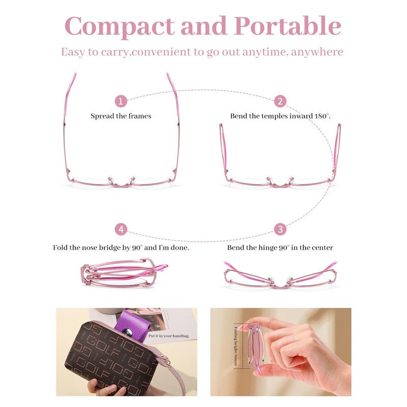 LUFF Pocket Folding Reading Glasses, Compact Reading Glasses with Lether
