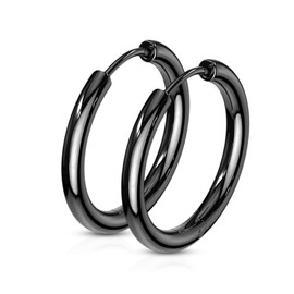PiercedOff Black IP over 316L Stainless Steel Hinged Seamless Sleeper Earrings - 20mm Hoops