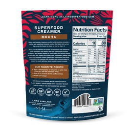 Laird Superfood Non-Dairy Coffee Creamer Mocha, Shelf-Stable Superfood Non-Dairy Powder Creamer, Gluten Free, Non-GMO, Vegan, 16 oz. Bag, Pack of 1