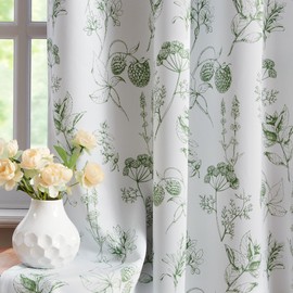 FMFUNCTEX 100% Blackout Floral Curtains 84 Inches Long for Bedroom, Sage Green Leaf Drapes for Living Room, Farmhouse Rod Pocket Back Tab Room Darkening Thermal Insulated Window Drapes 2 Panels