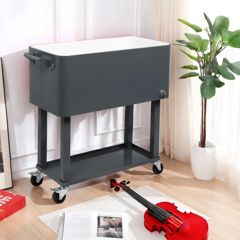 Jutoop 80QT Insulated Trolley - Dark Gray Plastic Rectangular Rolling