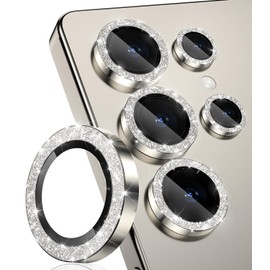 CloudValley for Galaxy S25 Ultra Camera Lens Protector Bling, 9H Tempered Glass + Aluminum Alloy Lens Protective Ring [Glitter Decoration] Ultra-HD Tempered Glass Cover,Glitter Titanium Gray