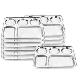 Kitchen kemistry Premium Stainless Steel Luxurious 5 in 1 Three Compartment Divided Dinner Plate/Partition Thali/Partition Plate -Set of 12