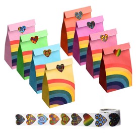 YINETTECH 40pcs Rainbow Pattern Paper Bag for Kids Birthday Party Baby Shower Celebrations Main Color Orange/Red/Purple/Pink/Rose Red/Wne Red/Blue/Yellow/Green