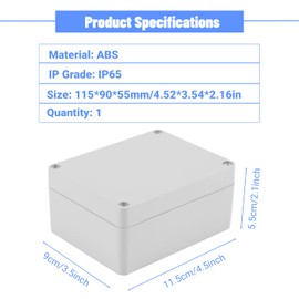 Tyenaza Outdoor Electric Box, Waterproof IP65 ABS Connection Box, Box for Electrical Indoor and Outdoor Installations (115 x 90 x 55 mm)