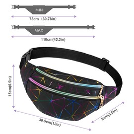flintronic Waist Bag, 2Pack Holographic Fanny Pack with PU Leather, Shiny Belt Bag Festival Rave Bumbags for Ladies Travel Party Sports Running Hiking - Black & White (Business Card Holders Include)