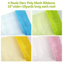 Cieovo 4 Roll Spring Wired Edge Ribbon: 10 Inch x 30 feet Poly Deco Mesh for Easter Day Wreaths, Swags and Decorating