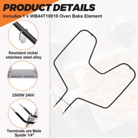 Heating Element WB44T10010 Bake Element replacement for ge stove/oven element - Suitable for GE Spectra Oven Models #jbp64boh1wh, 911.95291990, jbp65mom2bs, jbs55wok2ww, jdp39wor3wh, jbp65sok1ss,etc.