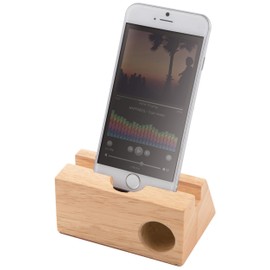 Gowell TS-1284-008 Smartphone Stand, Stylish, Wood, Rubber Wood (ECO Speaker, Wired OK), Natural Single Horn