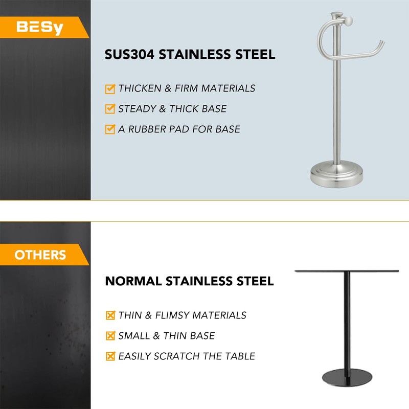 BESy 17 Inch Brushed Nickel Stand Towel Bar Hanger Hand