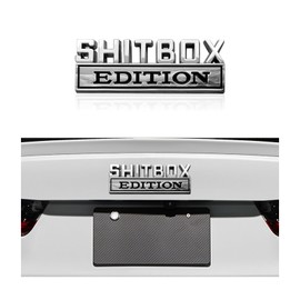 Dickno SHITBOX Edition Emblem Car Decal, 3D Metal Auto Front Hood Letter Badge with Strong Adhesive, Universal Fender Badge Sticker, Vehicle Exterior Decor Accessories for Car SUV (Silver & Black)