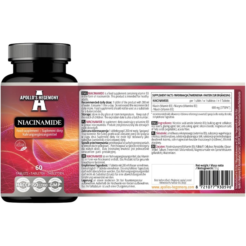 Niacinamide 500 mg per Tablet - 60 Vegan Tablets -