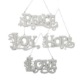 White "love", "hope", "joy" And "peace" Word Sign Ornament Set Of 4