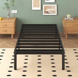 Lutown-Teen 14 Inch Twin XL Bed Frames with Rounded Corner Legs, 1000 LBS Heavy Duty Metal XL Twin Platform No Box Spring Needed, Noise Free, Easy Assembly, Black