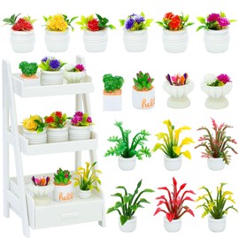 ONEST 16 Pieces Miniature Potted Plants Handmade Art Flowers for Home Office Desk Tabletop Simulation Plants Decorations