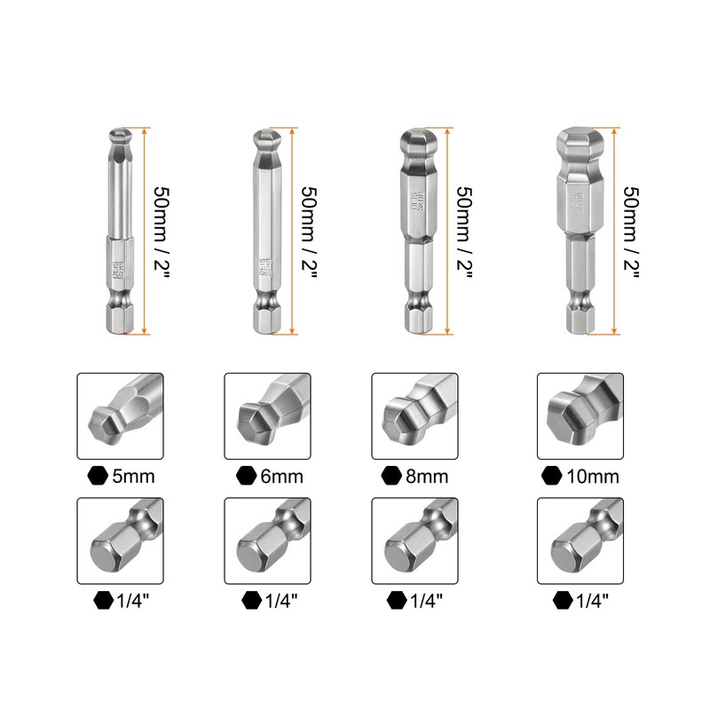 sourcing map 9pcs Ball End Hex Screwdriver Bit Set 1.5mm-10mm
