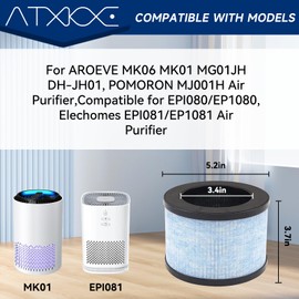 ATXKXE MK01 Air Filter replacement for Aroeve Air Purifiers Filter MK01,H13 True HEPA Filter Compatible with MK01 MK06 Air Purifier, TZ-K1&DH-JH01, EPI080/EP1080& EPI081/EP1081,2 Pack