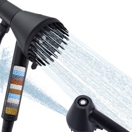 2026 Magnetic Filtered Shower Head with Handheld– High Pressure Showerhead with Power Wash Mode, Chlorine Removal, Massage Brush, Pressure Adjustable, One-Touch Pause (Matte Black)