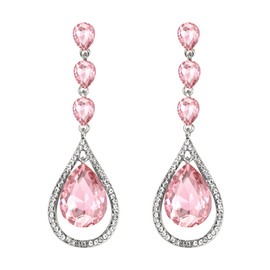EVER FAITH Wedding Party Rhinestone Crystal Twist Teardrop Statement Pierced Drop Dangle Earrings Pink