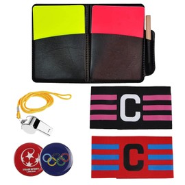 Xmart Referee Set Includes Red Yellow Referee Cards 1 Metal Referee Whistle 2 Captain's Armband 1 Dial Referee Set for Football Game School Sports
