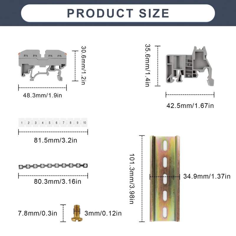 DIYCUT Pack of 10 DIN Rail Terminal Blocks, Grey DIN