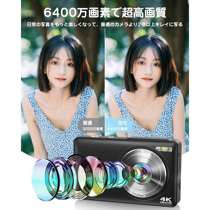 ToAuite 4K Digital Camera, 64 Megapixels, Digital Camera, Front and