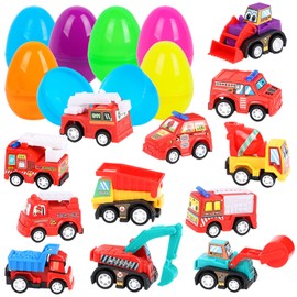 DERAYEE 12 Stück Spielzeug Gefüllt,Ostereier Auto Spielzeug,Vorgefüllte Ostereier,Osterkorb Füllstoffe, Ostern Fahrzeuge, Kinderspielzeug,Ostern Geschenke Kinder, Party Geschenk