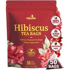 Hibiscus Tea Bags, Hibiscus Flower Herbal Tea - Caffeine & Sugar Free, 50 Teabags