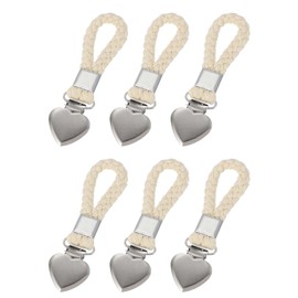 sourcing map 6 Pcs Tea Towel Clips with Cotton Loop for Hanging, 4.3 Inch Metal Towel Hooks Multipurpose Cloth Hangers for Home Kitchen Bathroom, Beige(Heart)