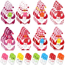 24 Sets Valentine Gift Pill Ballpoint Pen Kid Party Favors Gnome Cards Valentines Day Greeting Cards Pill Shaped Pens for Classroom Exchange Prize Reward Gifts