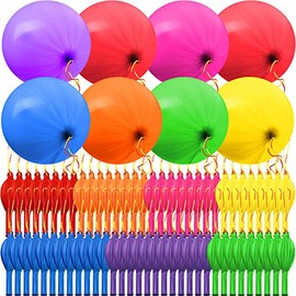 Chivao 150 Pcs Punch Balloons Assorted Colors Punching Balloons Party Neon Heavy Duty Bouncy Balls with Rubber Band Handle for Birthday Wedding Graduation Pool Party Halloween Supplies