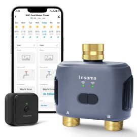 WiFi Water Timer for Garden Hose with Brass Inlet & Outlet,Smart Hose Timer with WiFi Hub, APP & Voice Control,Up to 20 Watering Plans, 2-Zone Sprinkler Drip Irrigation System Controller for Watering