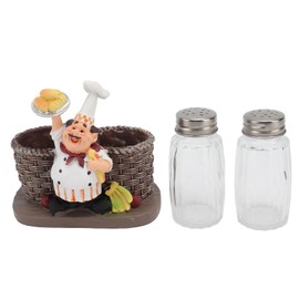 Chef Stature Holder Decorative Synthetic Resin Ingenious Vivid Chef Figurine Holder with 2 Glass Sauce Bottle