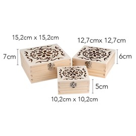 Ideen mit Herz Decorative Wooden Boxes | Vintage | Wooden Box with Ornament | Box | DIY | Decoration | Memory Box | Storage and Organiser Box | Square | 3 Sizes | Pack of 3