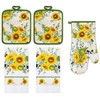 PREMIUS 5 Piece Sunflower Printed Kitchen Linen Set, 2 Cotton