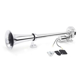 Single-tube Trumpet Electric Horn Chrome Air Horn Loudspeaker Kit 150dB 12V/24V Universal for Train Truck Lorry