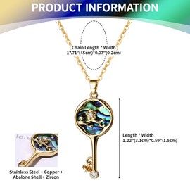 Flongo Schlüssel Blumen Halskette für Damen: Vergoldeter Anhänger mit Zirkonia Abalone Muschel- Bunte Perlmutt Kette mit Edelstahlkette - Schmuck Geschenk für Frauen Mutter Tochter