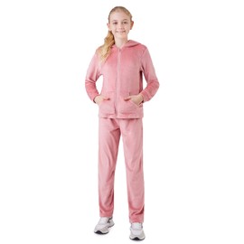 CityComfort Girls Tracksuit Set, 2 Piece Velour Hoodie and Tracksuit Bottoms Lounge Set (Pink, 7-8 Years)