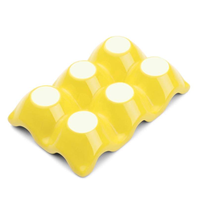 Ceramic Egg Tray 6-Cup Egg Holder Container for Fridge (Yellow,