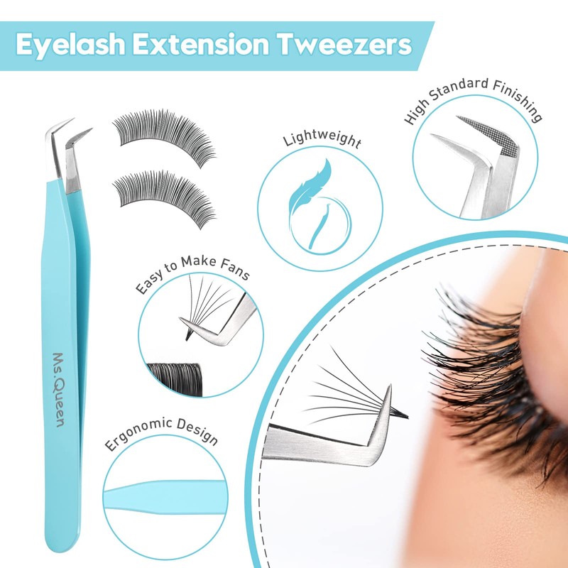 Ms.Queen Volume Tweezers For Eyelash Extensions, Fiber Tip Grip Lash